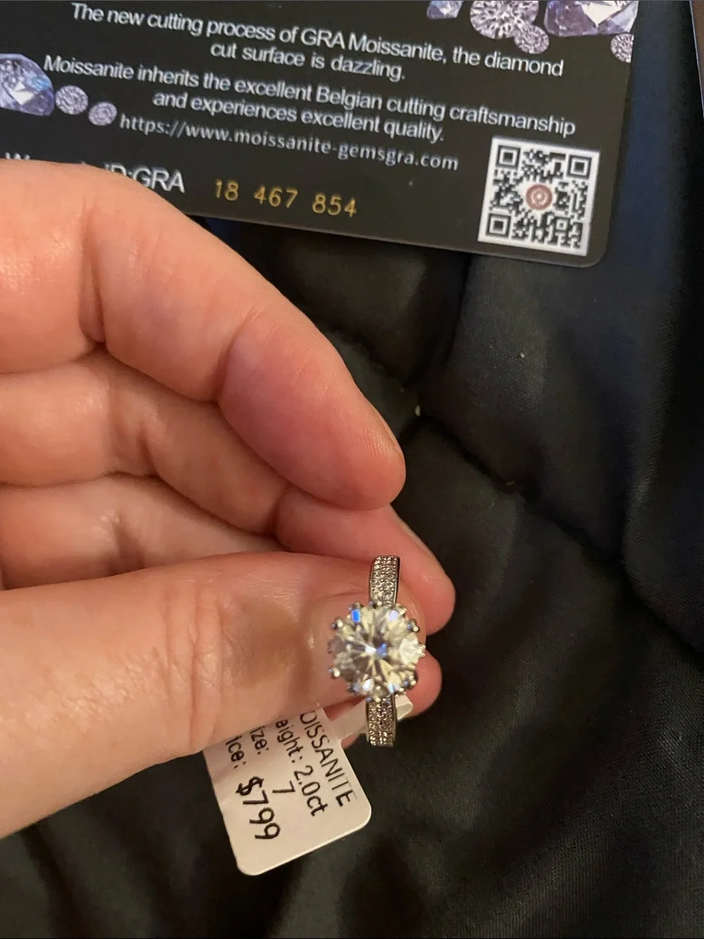 Moissanite 2.0ct Solitaire Ring in White (Size 7)
